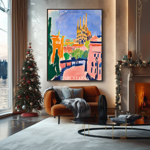 Barcelona Sagrada Familia and Skyline in Fauvist  Poster