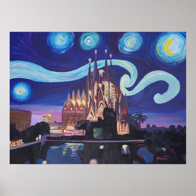 Barcelona Sagrada Familia Starry night Poster (Front)