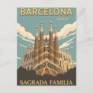 Barcelona Sagrada Familia Vintage Travel Art Postcard