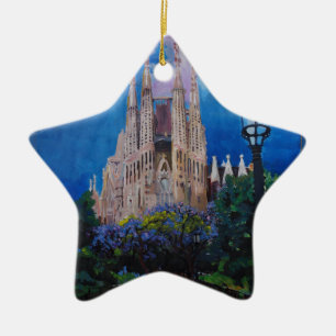 Barcelona Sagrada Familia with Park and Lantern Ceramic Tree Decoration