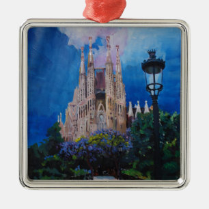 Barcelona Sagrada Familia with Park and Lantern Metal Tree Decoration