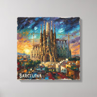 Barcelona Sagrada Sunset Cityscape Canvas