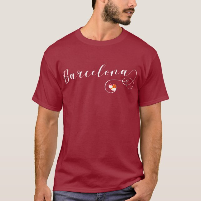 Barcelona Script Font Flag Heart T-Shirt (Front)