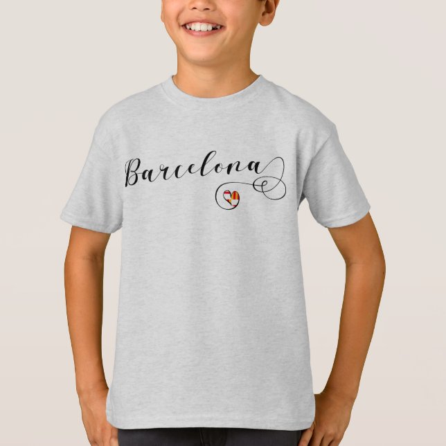 Barcelona Script Font Flag Heart T-Shirt (Front)