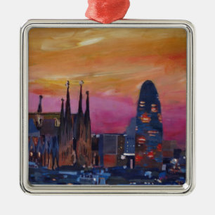 Barcelona Skyline and Torre Agbar, Sagrada Familia Metal Tree Decoration