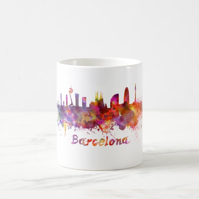 Barcelona skyline in watercolor coffee mug (Center)