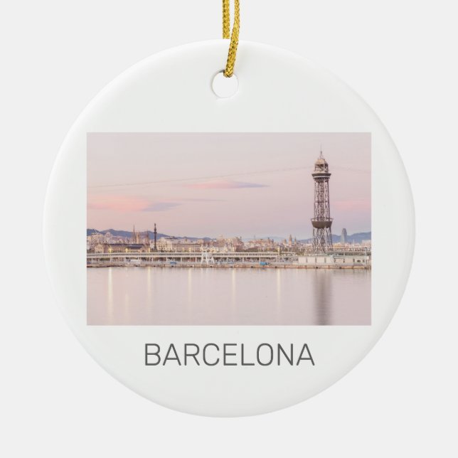 Barcelona Skyline Sunset Catalanonia Spain Luggage Ceramic Tree Decoration (Front)