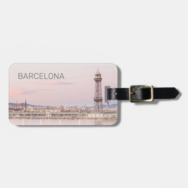 Barcelona Skyline Sunset Catalanonia Spain Luggage Tag (Front Horizontal)