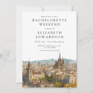 Barcelona Skyline Watercolor Bachelorette Weekend Invitation