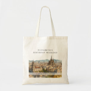Barcelona Skyline Watercolor Birthday Weekend Tote Bag
