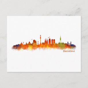 Barcelona Skyline watercolor v02 Postcard