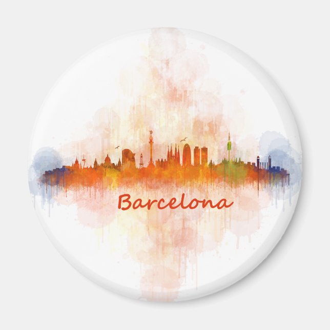 Barcelona Skyline watercolor v04 Magnet (Front)