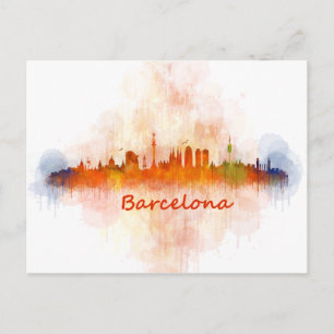 Barcelona Skyline watercolor v04 Postcard