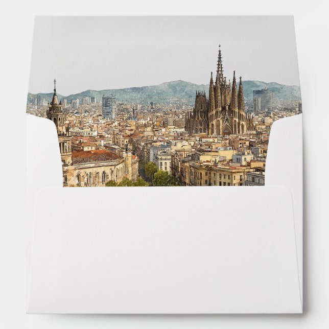Barcelona Skyline Wedding Return Address Envelope (Back (Bottom))