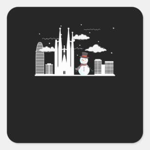 Barcelona Snowman Square Sticker