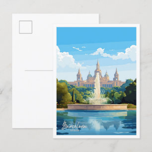 Barcelona Spain Art Travel Vintage illustration Postcard