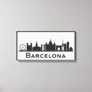 Barcelona, Spain   Black & White City Skyline Canvas Print