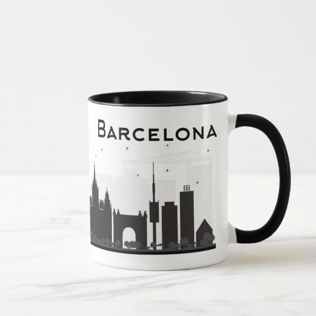 Barcelona, Spain | Black & White City Skyline Mug (Right)
