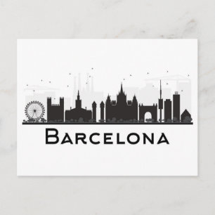 Barcelona, Spain Black & White City Skyline Postcard