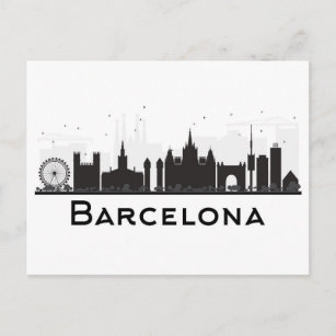 Barcelona, Spain   Black & White City Skyline Postcard