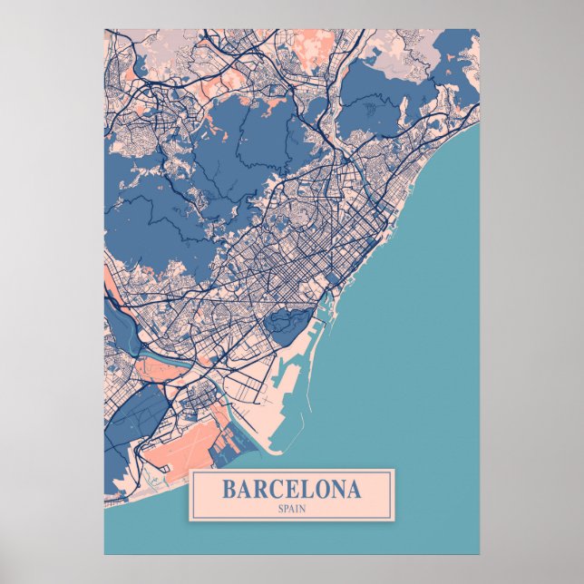 Barcelona - Spain Breezy City Map  Poster (Front)
