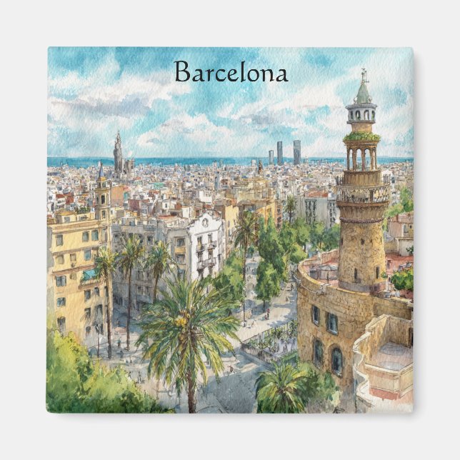 Barcelona Spain Catalonia City VIew Oil Paint Magnet (Front)
