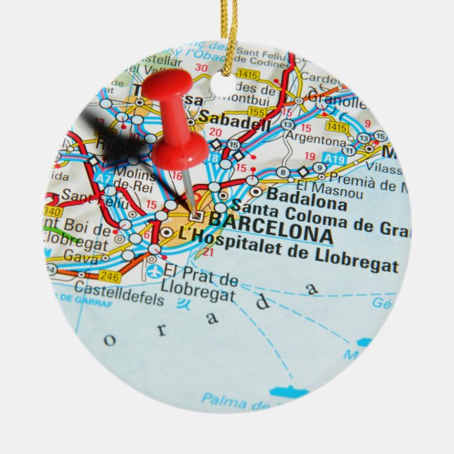 Barcelona, Spain Ceramic Tree Decoration (Front)