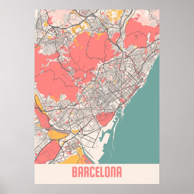Barcelona - Spain Chalk City Map Poster (Front)