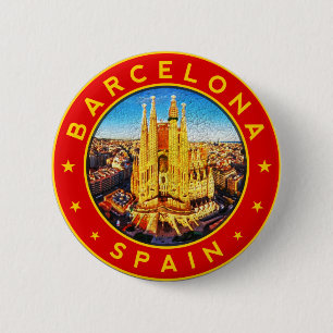 Barcelona, Spain, circle, red 6 Cm Round Badge
