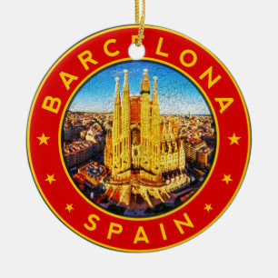 Barcelona, Spain, circle, red Ceramic Tree Decoration