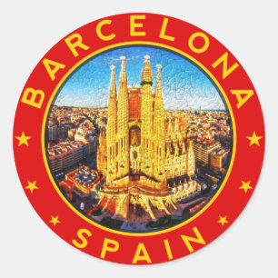Barcelona, Spain, circle, red Classic Round Sticker