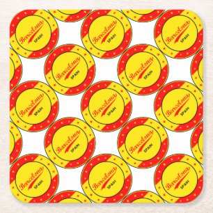 Barcelona, Spain, circle with flag colours Square Paper Coaster