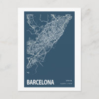 Barcelona Spain City Map Line Art Blue Print