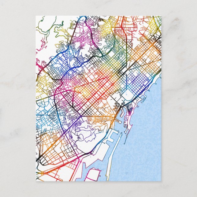  Barcelona Spain City Map Postcard (Front)