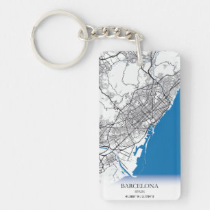 Barcelona Spain City Map Travel Simple Minimal Key Ring