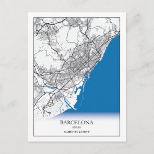 Barcelona Spain City Map Travel Simple Minimal Postcard