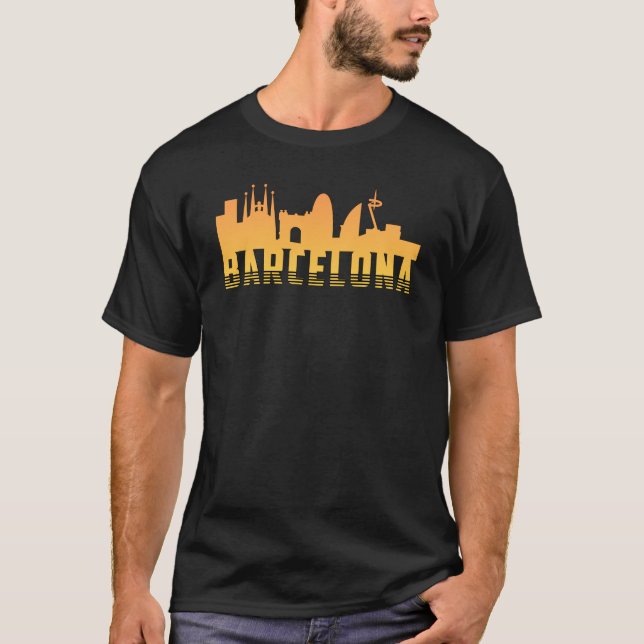Barcelona Spain City Skyline Cityscape Funny Gift T-Shirt (Front)