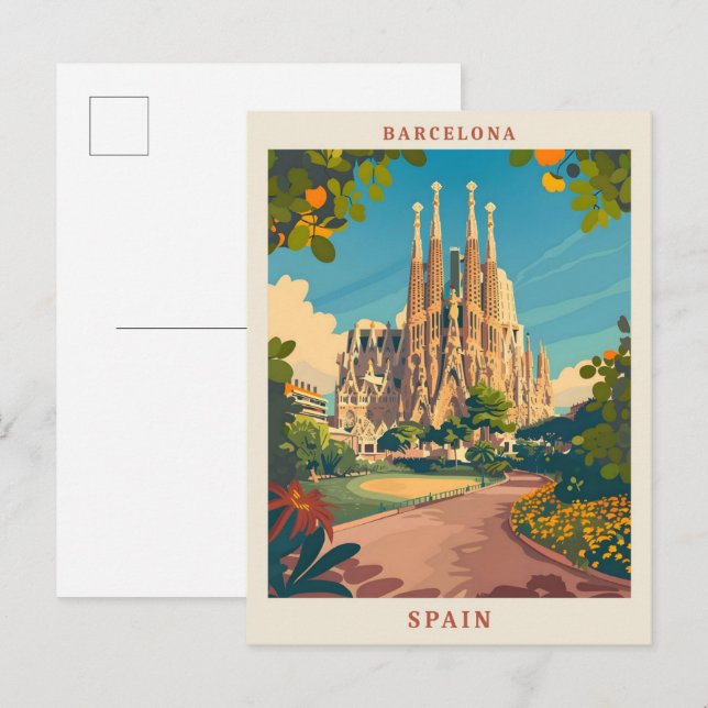 Barcelona Spain Elegant Vintage Travel Postcard (Front/Back)