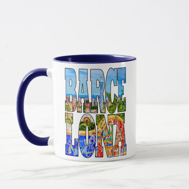 Barcelona Spain Europe Colourful Photo Typography Mug (Left)