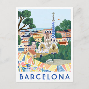 Barcelona Spain Illustrated Travel Postcard 
