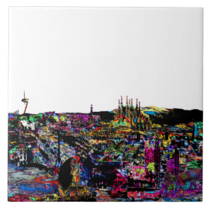 Barcelona, Spain in graffiti Tile