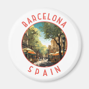 Barcelona Spain La Rambla Retro Distressed Circle Magnet