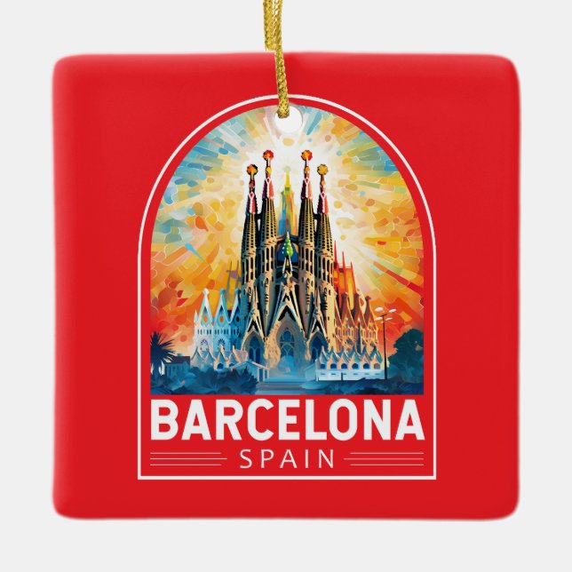 Barcelona Spain La Sagrada Familia Travel Art Ceramic Ornament (Front)