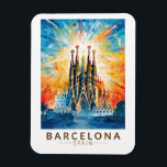 Barcelona Spain La Sagrada Familia Travel Art Magnet<br><div class="desc">Barcelona retro vector travel design. Barcelona,  the cosmopolitan capital of Spain’s Catalonia region,  is known for its art and architecture.</div>