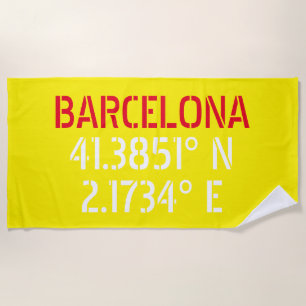 Barcelona Spain Latitude and Longitude Beach Towel