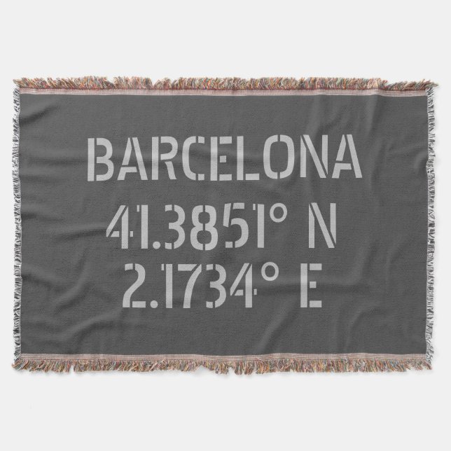 Barcelona Spain Latitude and Longitude  Throw Blanket (Front)
