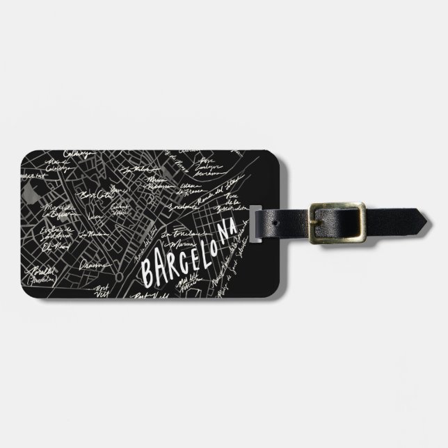 Barcelona Spain Map Luggage Tag - Black Vintage (Front Horizontal)