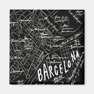 Barcelona Spain Map Magnet - Black Vintage Style