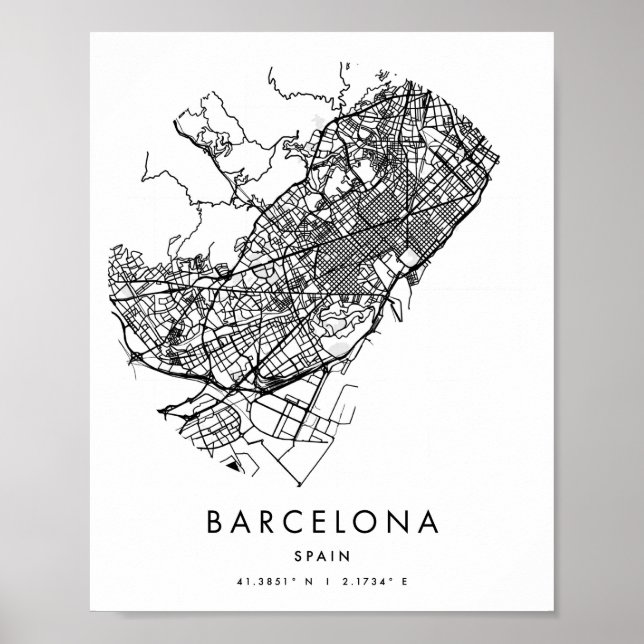 Barcelona Spain Minimal Modern Circle Street Map Poster (Front)