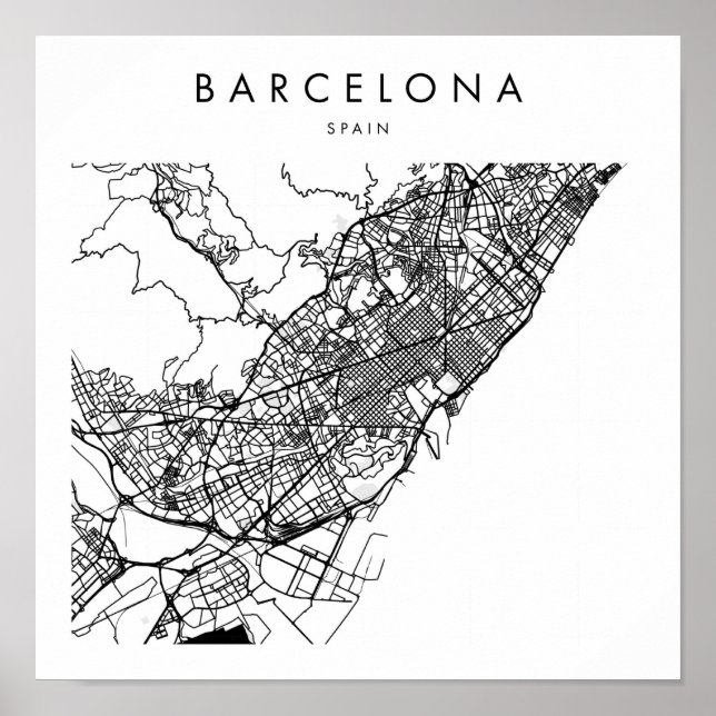 Barcelona Spain Minimal Modern Street Map Poster (Front)